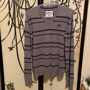 VTG Aeropostale Men’s Gray/ Black/Purple Striped Sweater W/Embroidery Logo A87